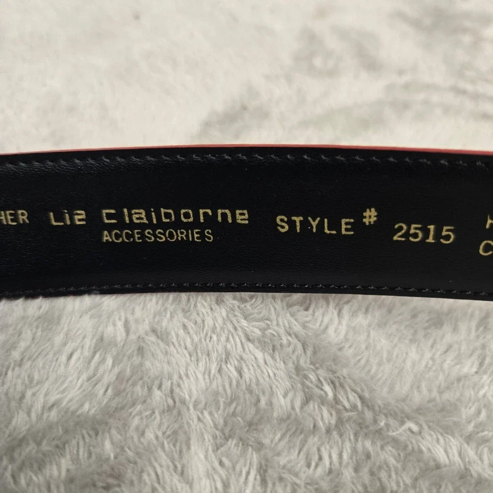 Liz Claiborne Vintage Red Leather Belt Gold Crest Buckle Medium 2515